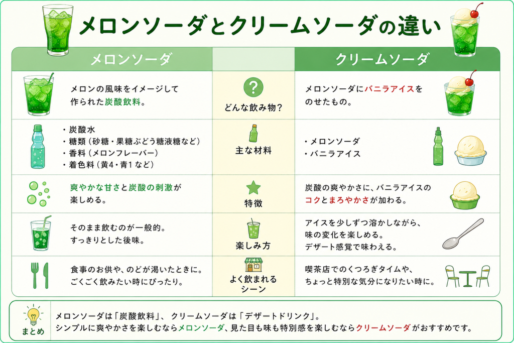 メロンソーダとクリームソーダの違い